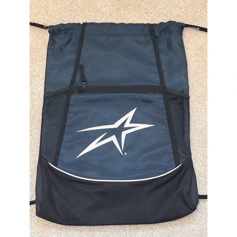 Upward Sports Drawstring Backpack Black/Blue Front Zip Pocket Unisex Adults